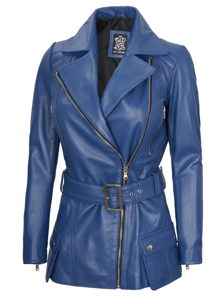 Blue biker leather jacket