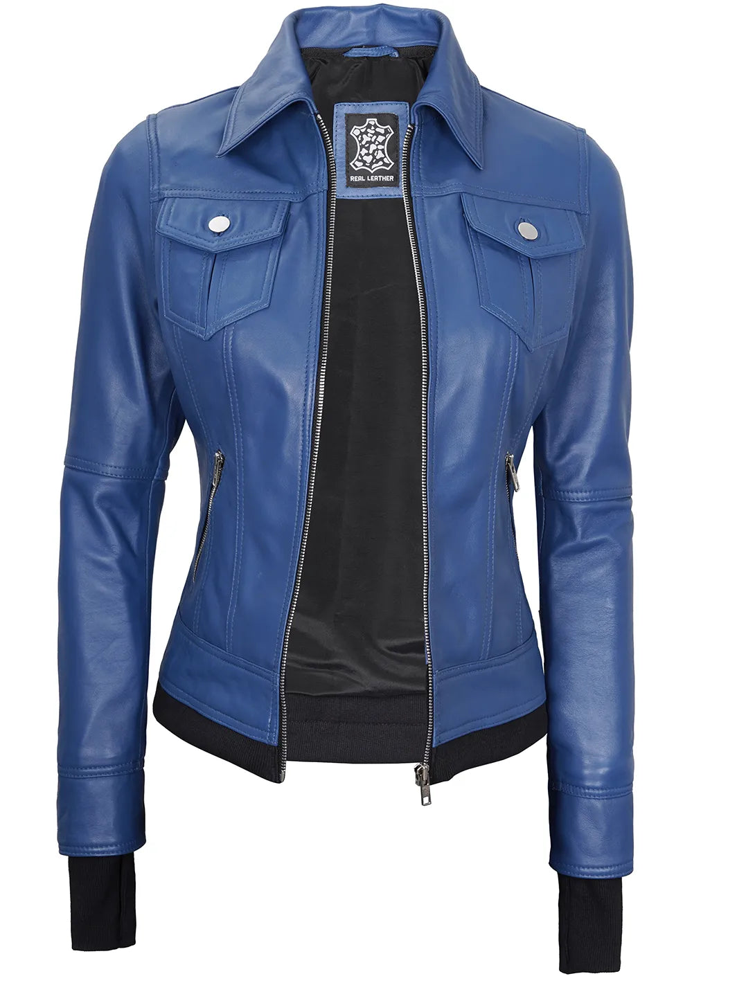 Betty Blue Leather Bomber Jacket With Removable Hood Decrum