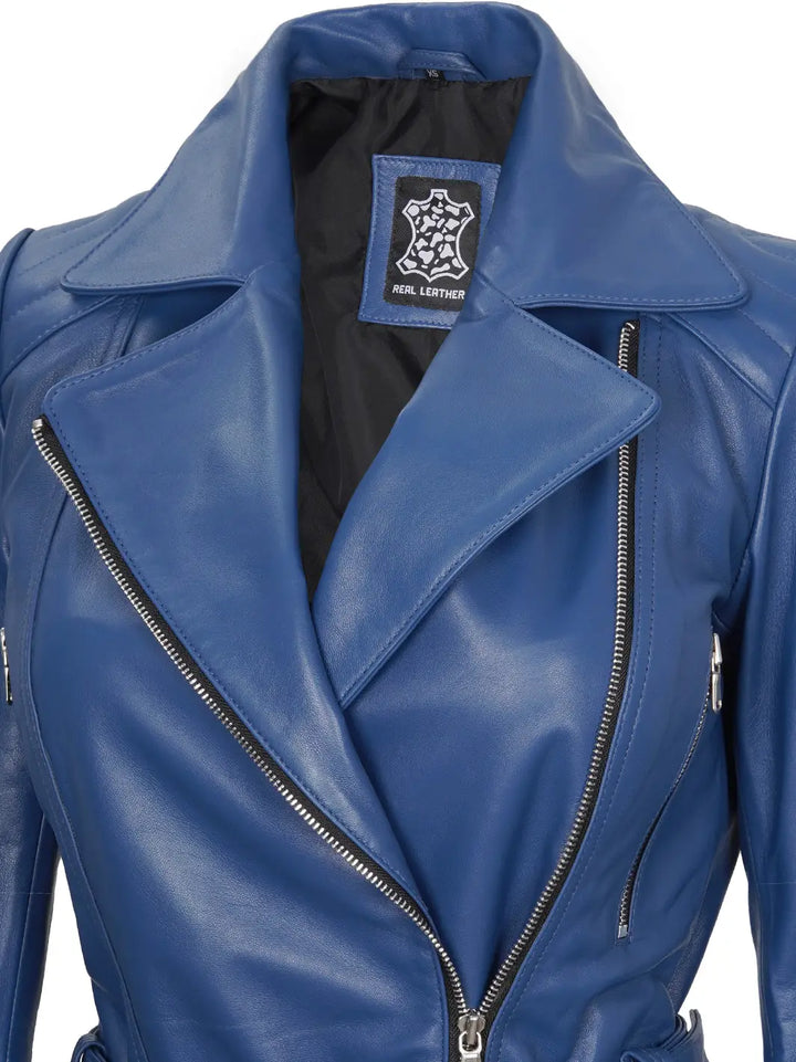 Blue leather jacket for women