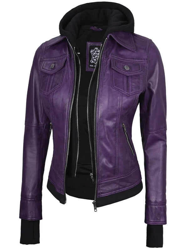 Bomber hooded leather jacket