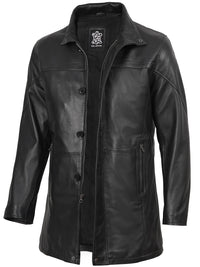 Bristol Men's Black Leather Car Coat