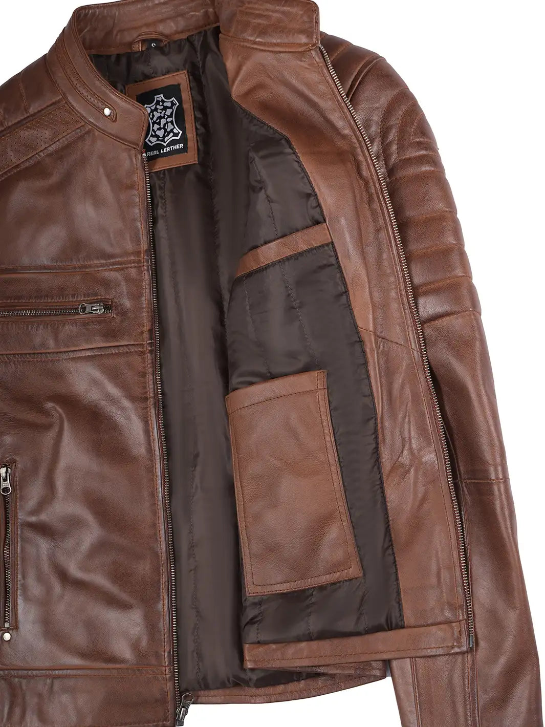 Brown Cafe Racer Leather Jacket Features