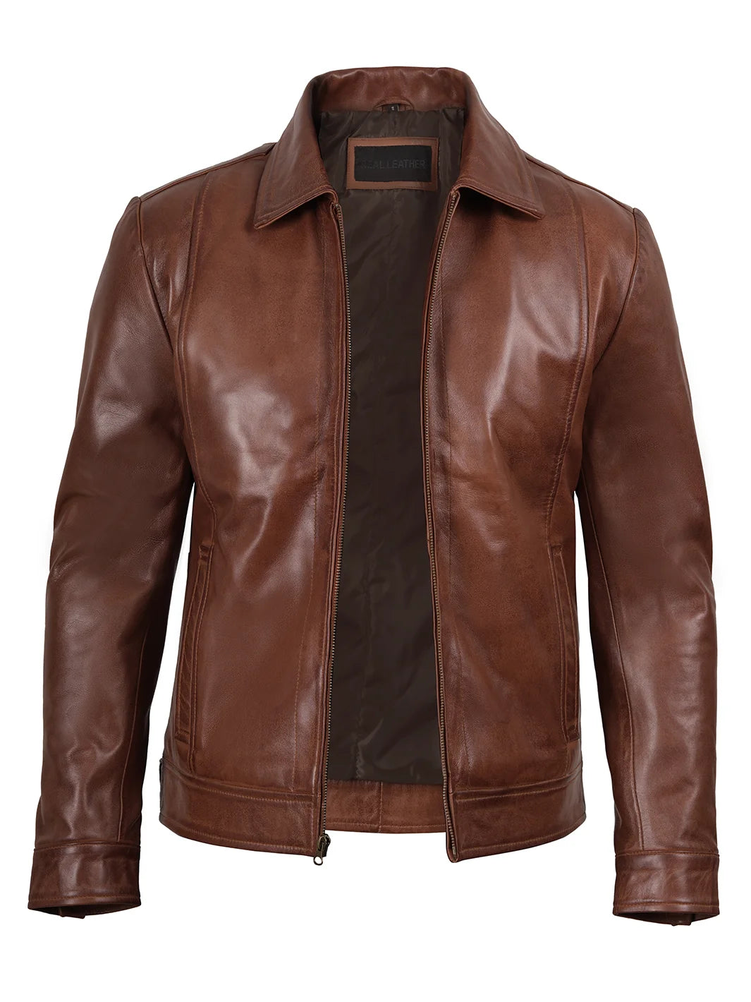 Brown Harrington Real Leather Jacket Mens 