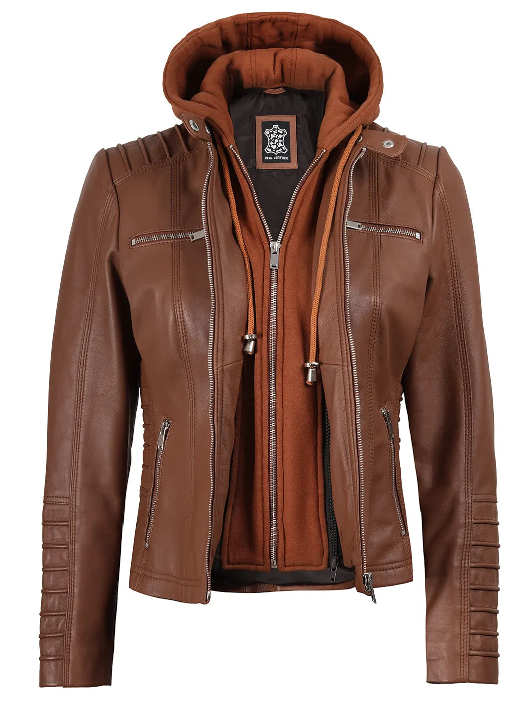 Brown Leather Jacket With Hood Womens 