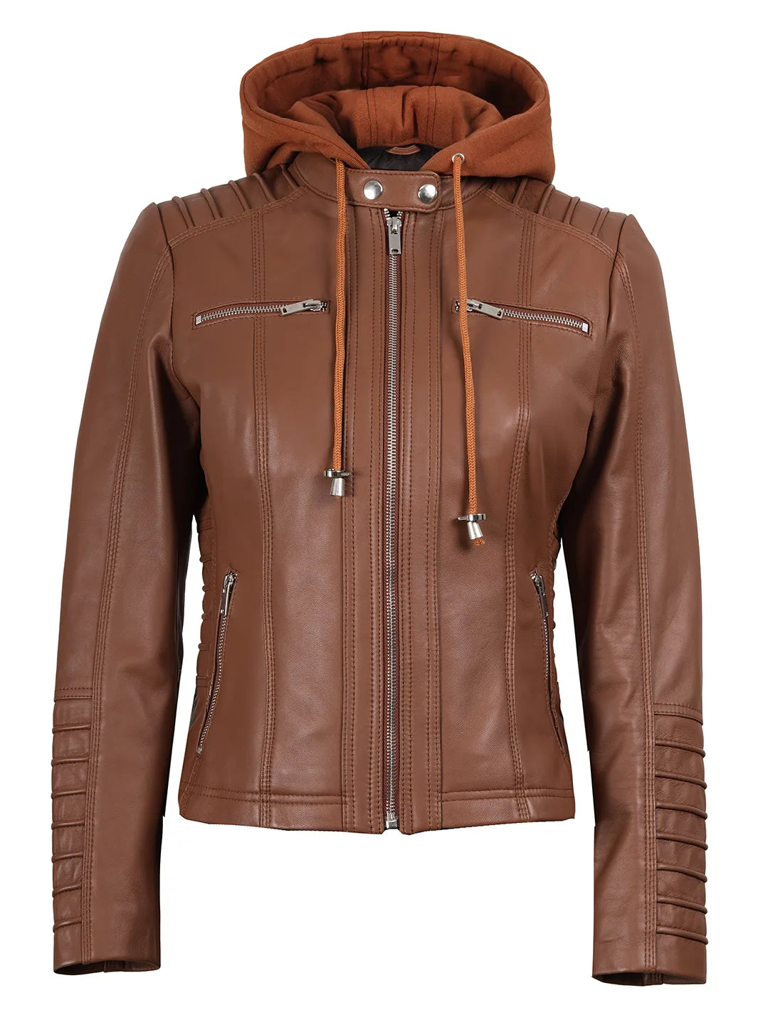 Brown Leather Jacket With Removable Hood Womens 