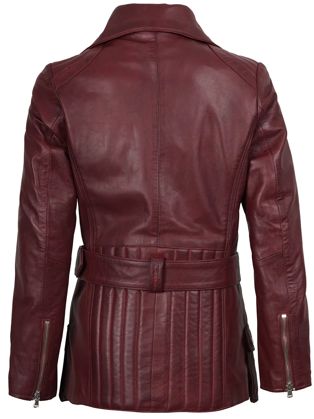 Burgundy Asymmetrical Biker Real Leather Jacket Womens 