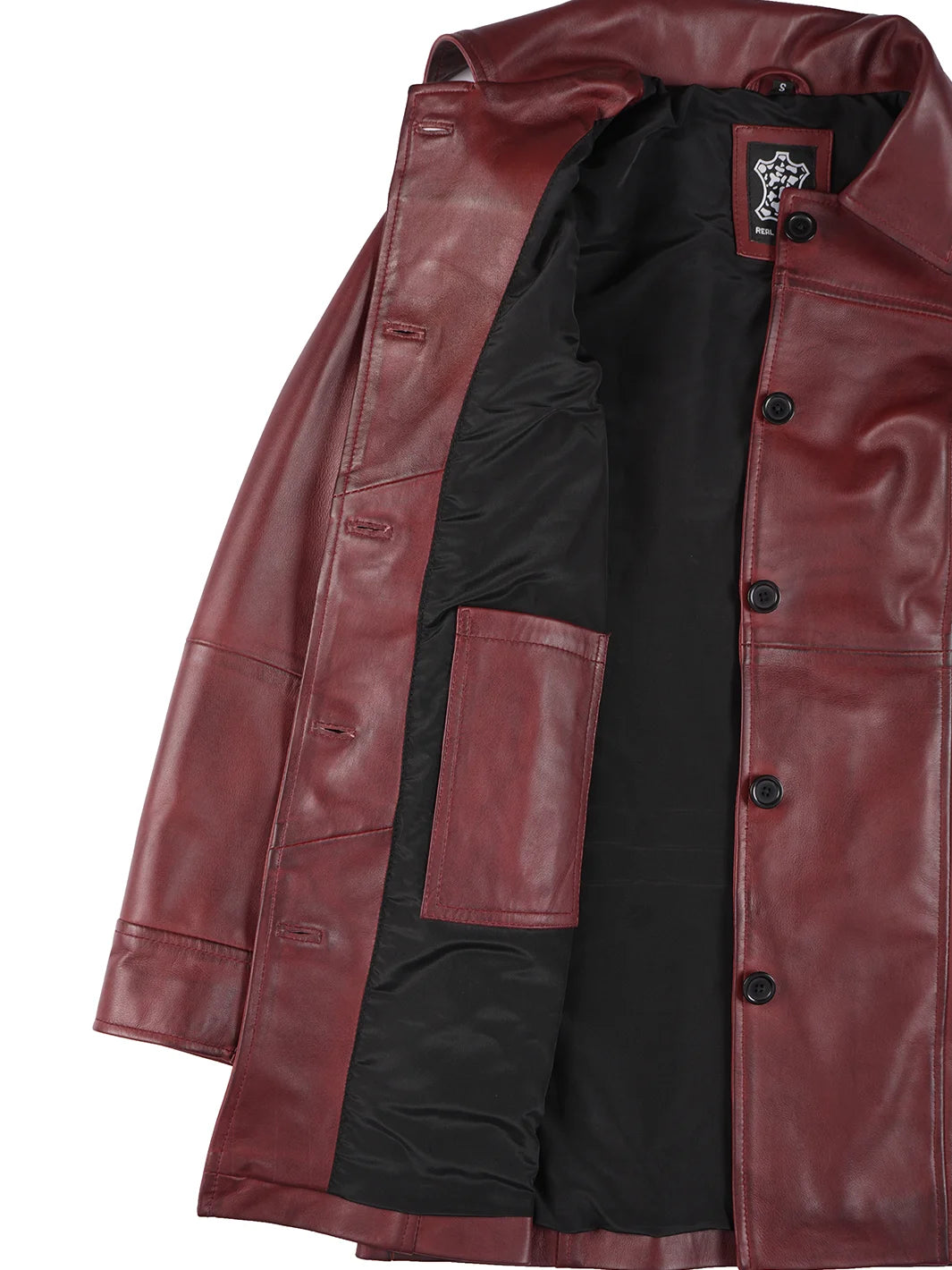 Burgundy Real Leather Car Coat for Womens
