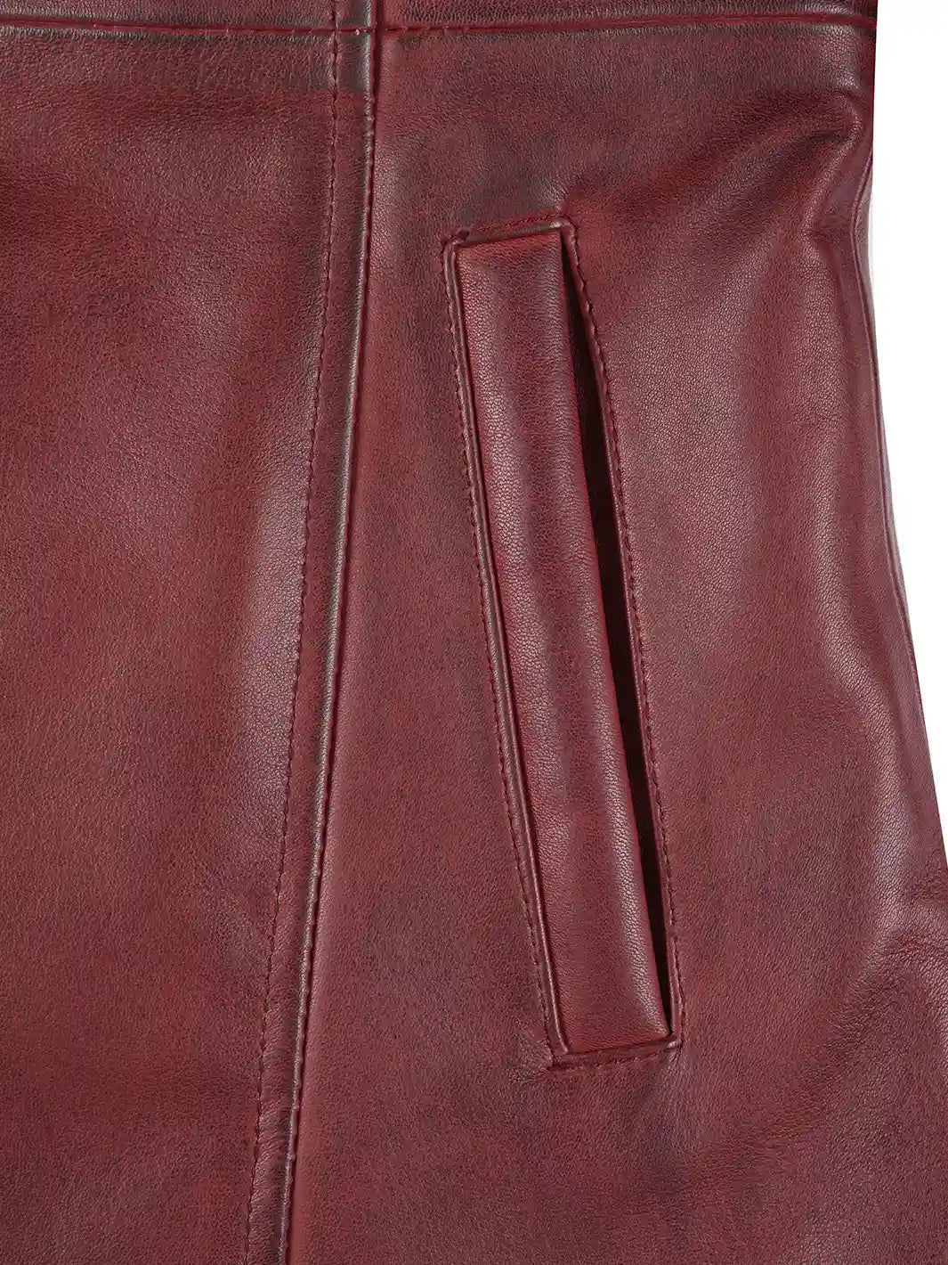 Burgundy Real Leather Car Coat for Womenss