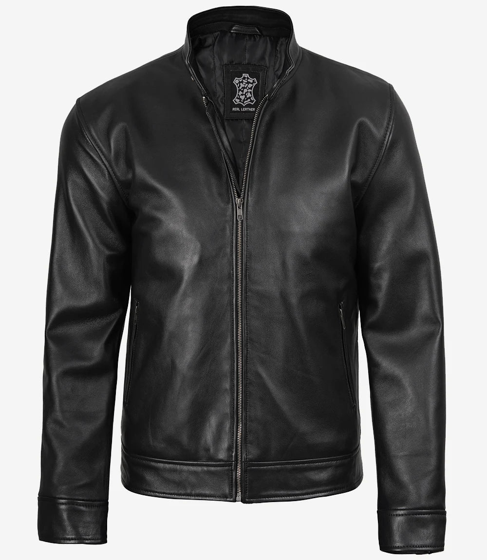 Cafe Racer Mens Black Real Leather Jacket