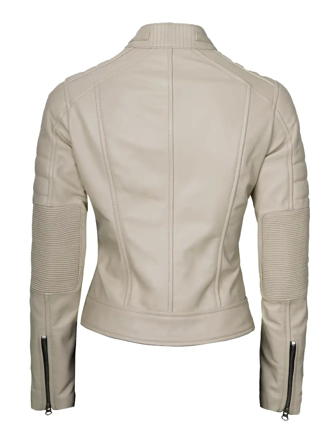 Austin Beige Cafe Racer Leather Jacket for Women Decrum