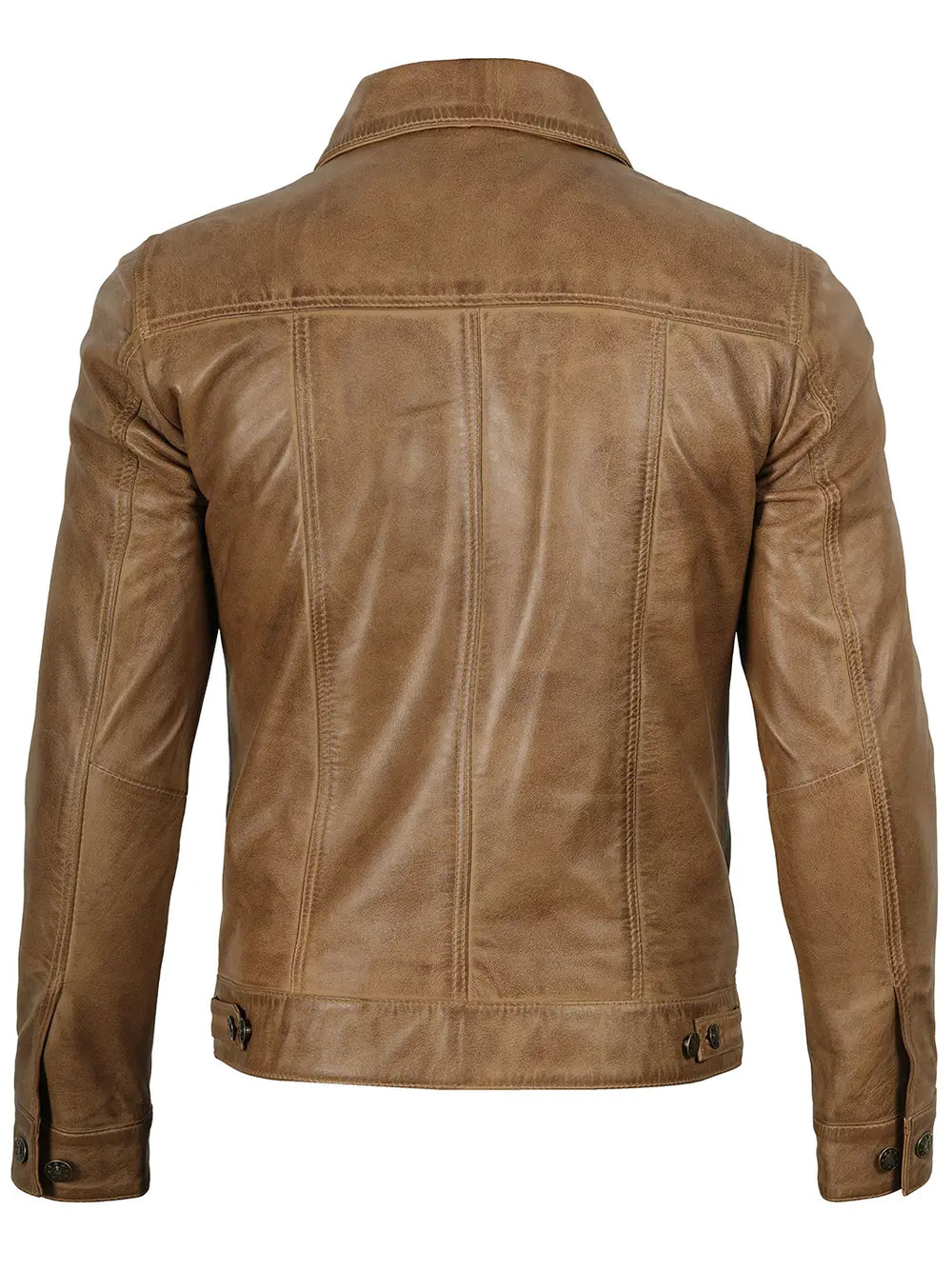 Men's Trucker Camel Brown Lambskin Leather Jacket – Decrum