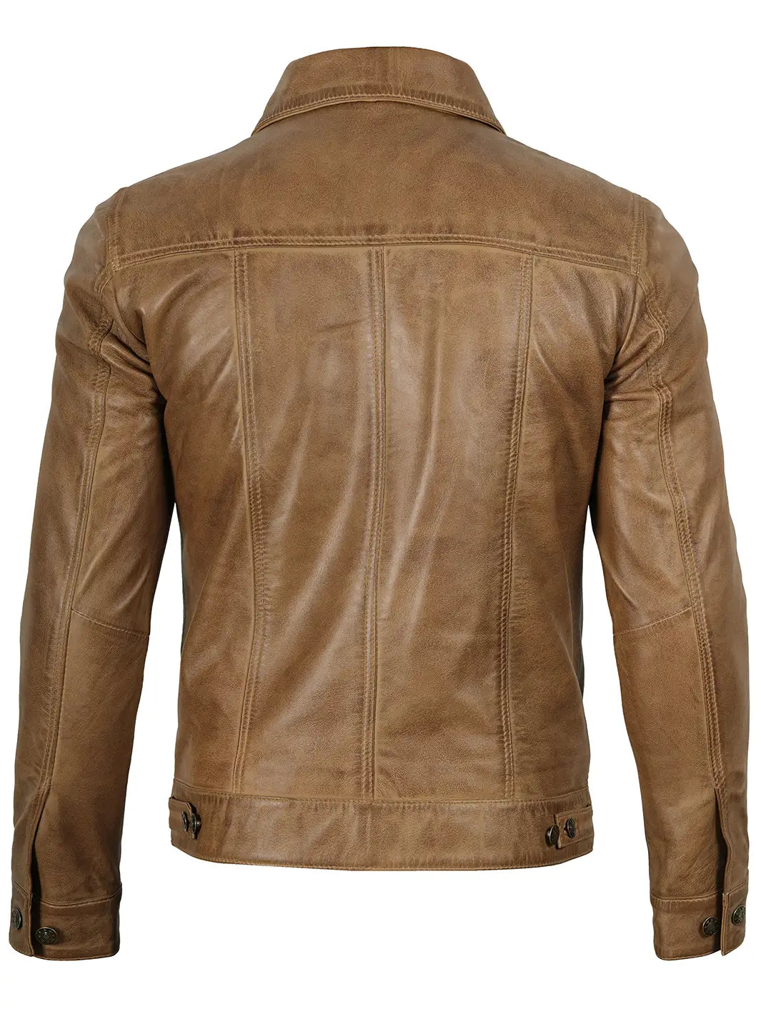 Camel Brown Trucker Leather Jacket Mens