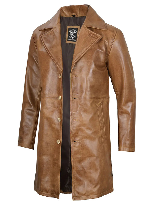 Bryson Camel Brown Leather Car Coat decrumnew