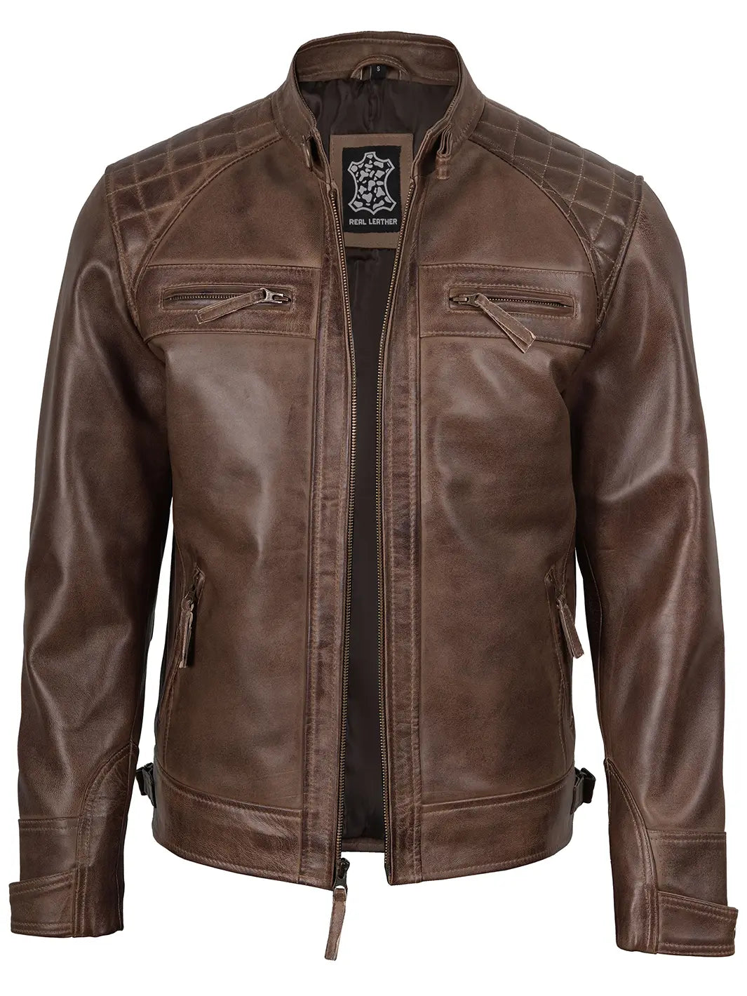 Chocolate Brown Cafe Racer Real Leather Jacket For Men