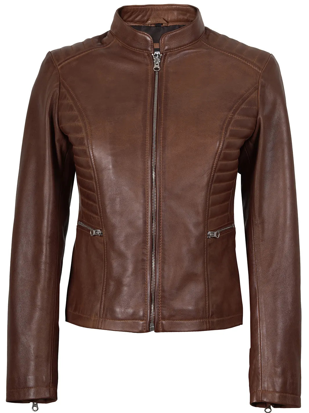 Cognac Brown Biker Leather Jackets Womens