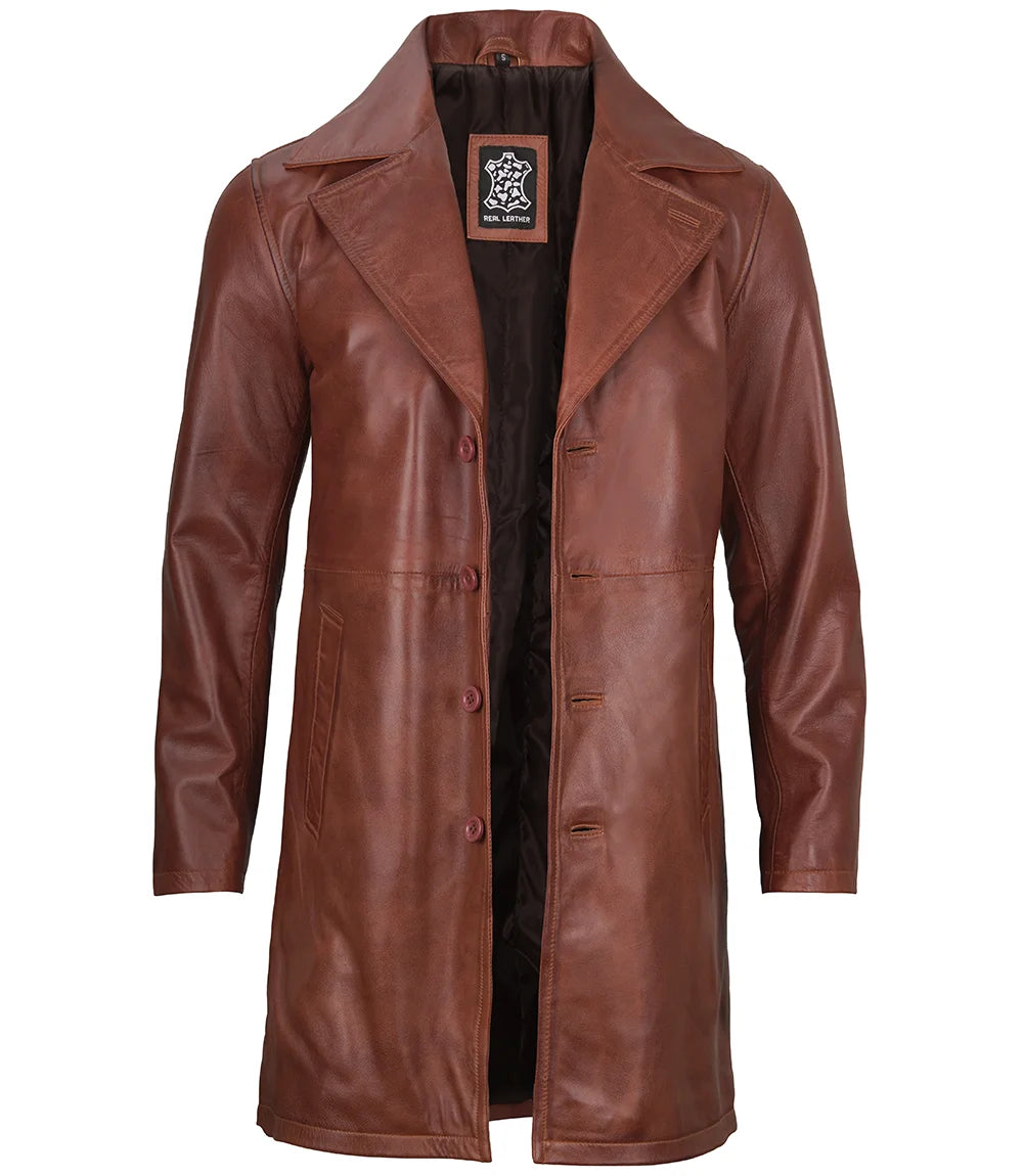 Cognac leather car coat