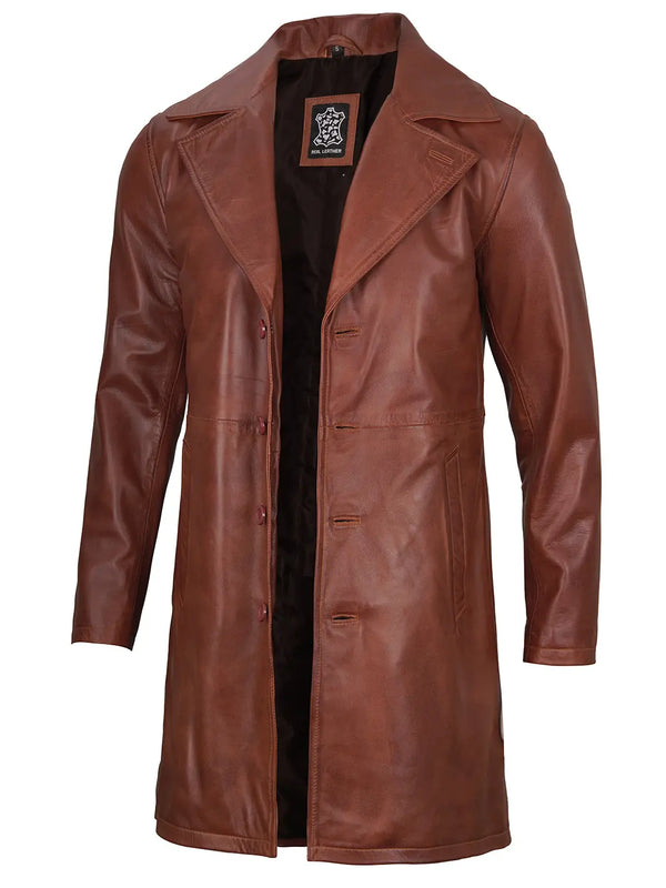 Cognac wax brown leather coat