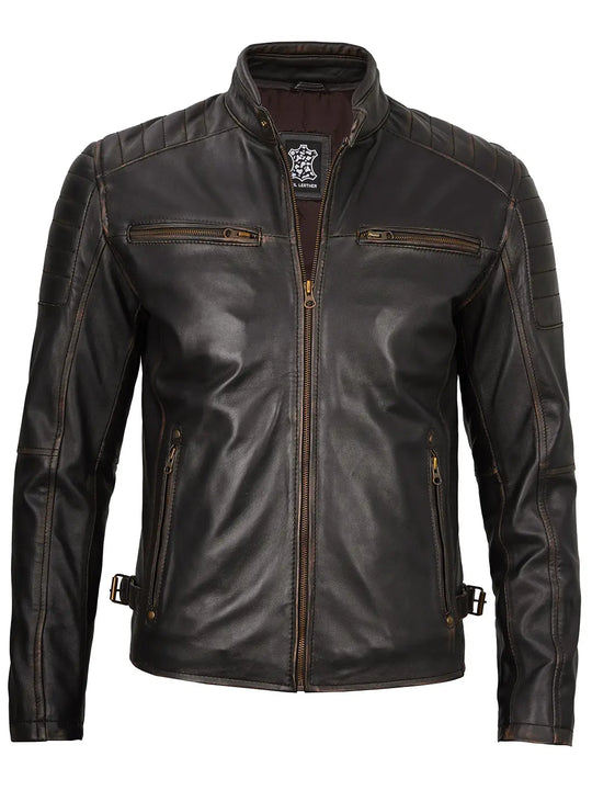 Dark Brown Mens Cafe Racer Leather Jacket