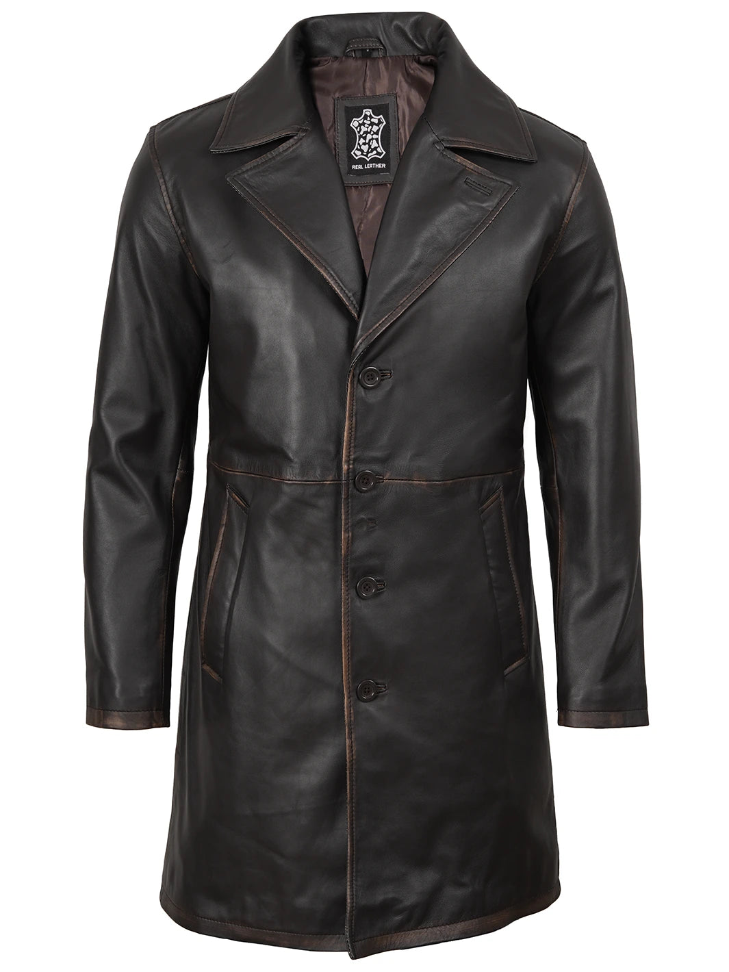 Dark Brown Real Leather Coat Mens 