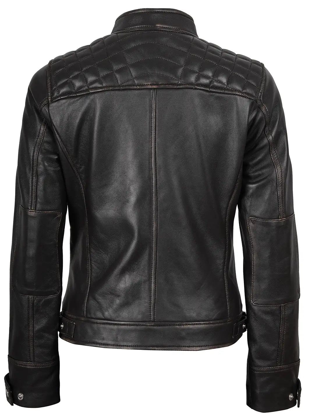 Diamond Women Rub Off Brown Real Leather Jacket