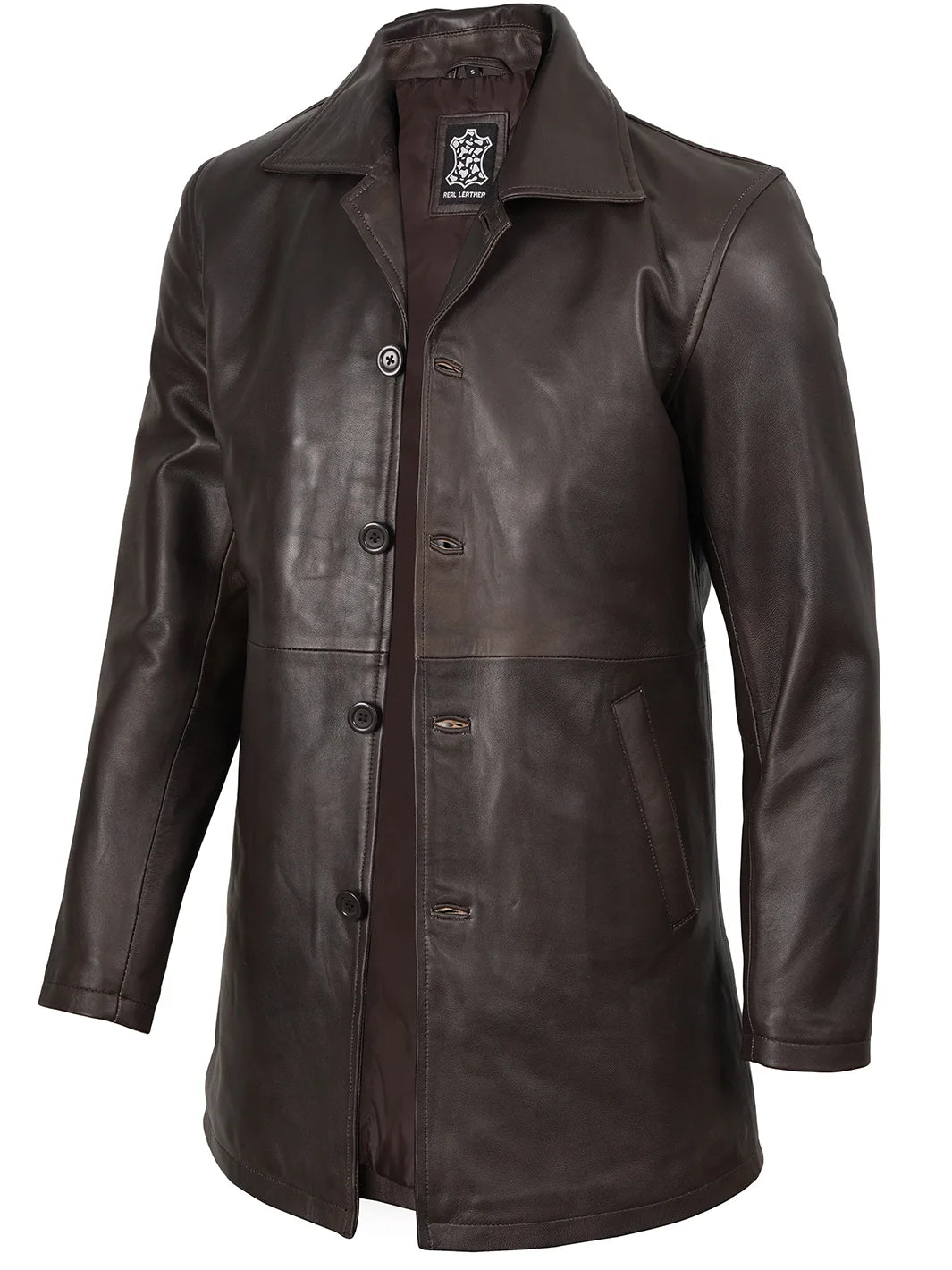 Distressed Dark Brown Leather Car Coat Mens 