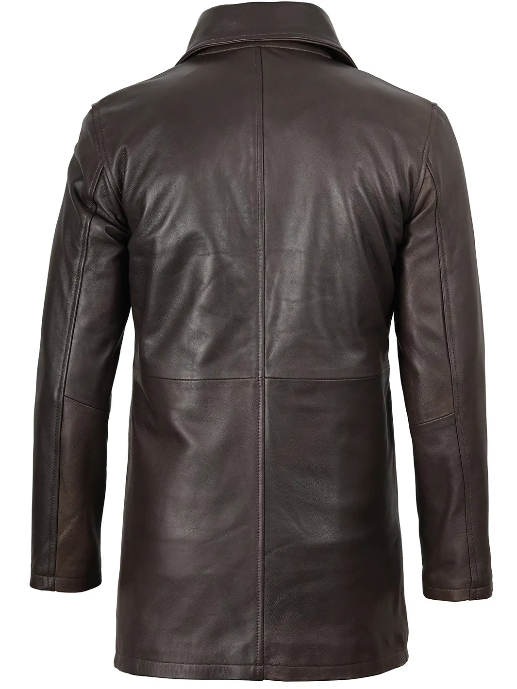 Distressed Dark Brown Leather Car Coat for Mens 