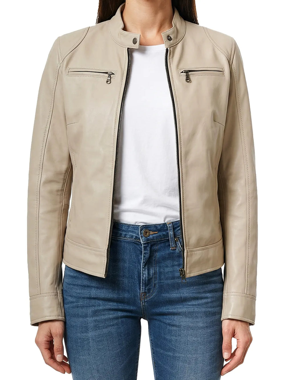 Dodge-Womens-Beige-Leather-Cafe-Racer-Style-Jacket