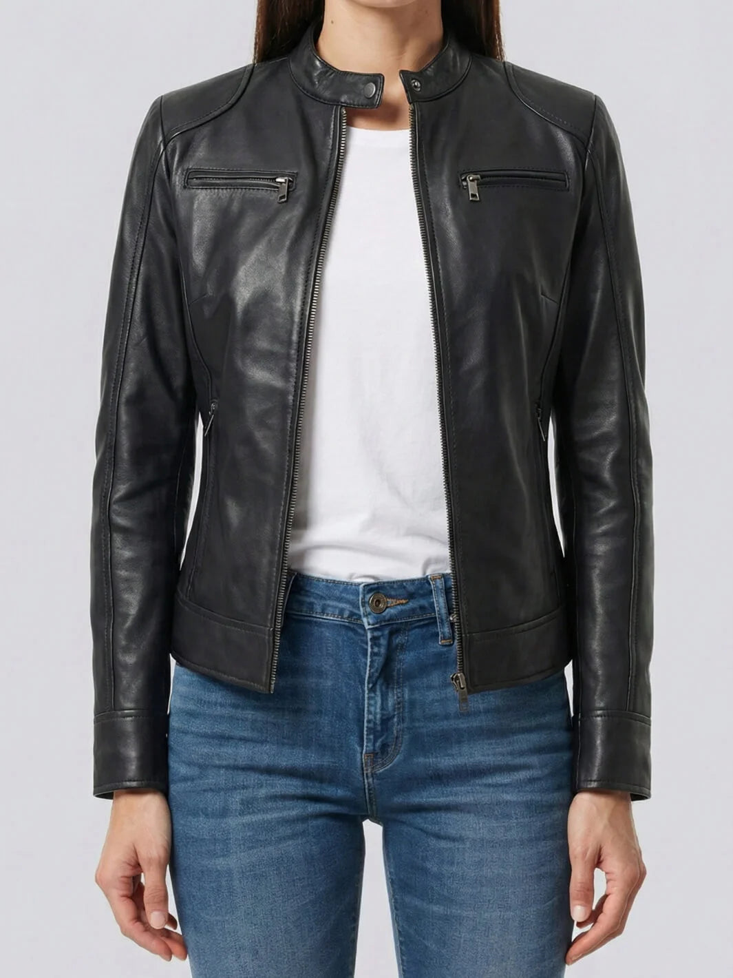 Dodge Black Lambskin Biker Style Jacket