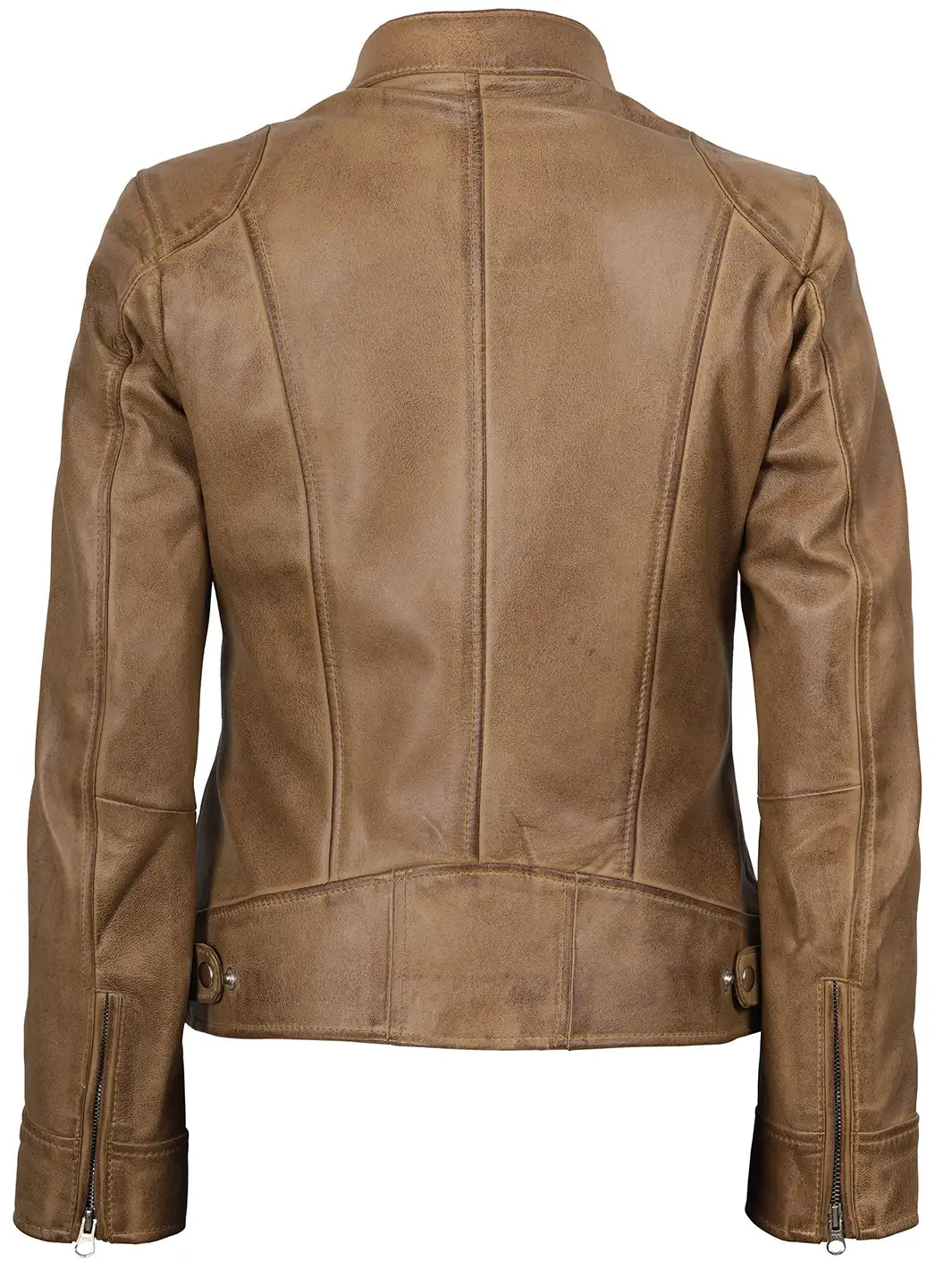 Dodge Camel Brown Cafe Racer Leather Jacket Womens 