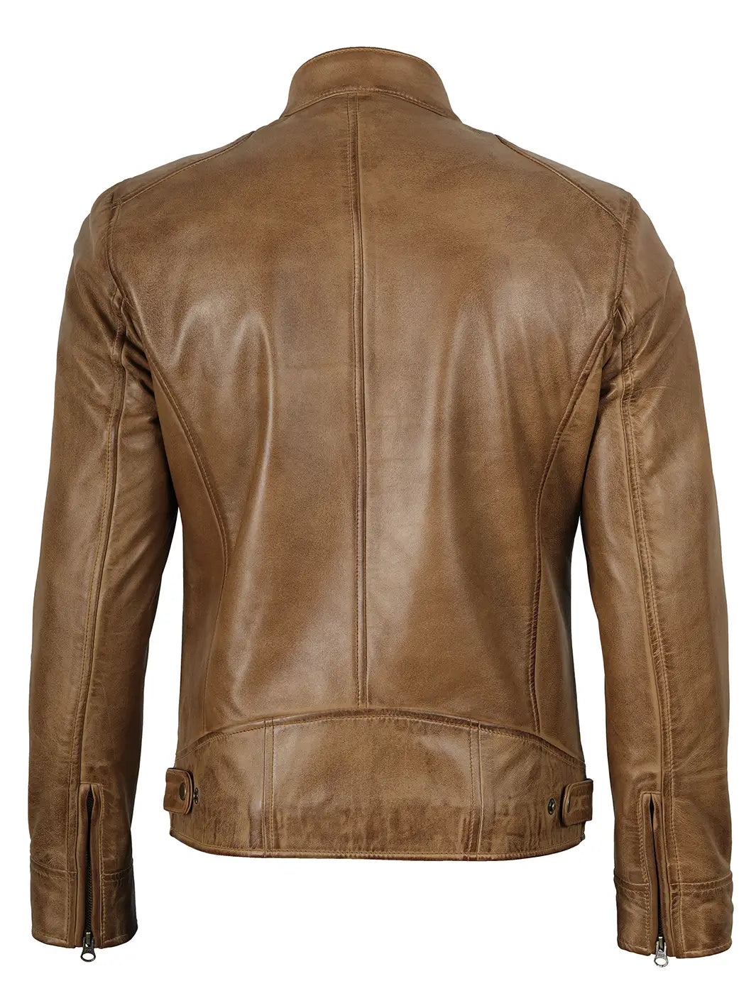 Dodge Mens Camel Brown Leather Cafe Racer Jacket