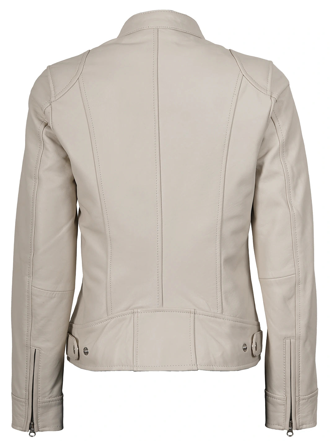 Dodge Women Off White Cafe Racer Leather Jacket