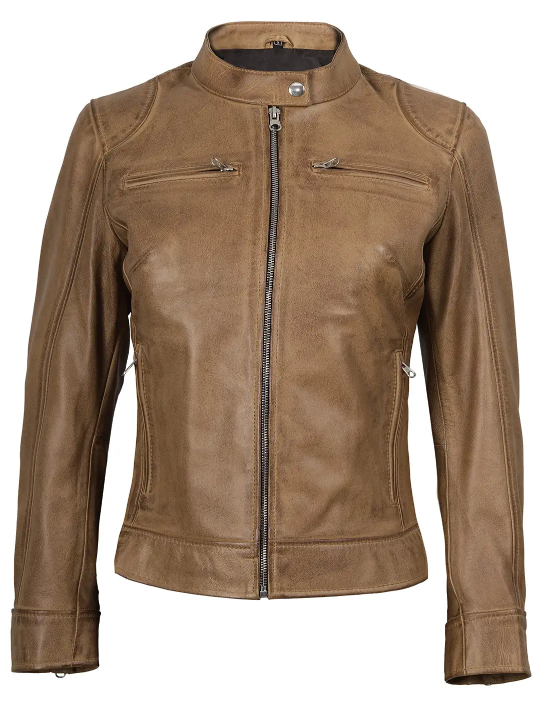 Dodge Womens Camel Leather Jacket