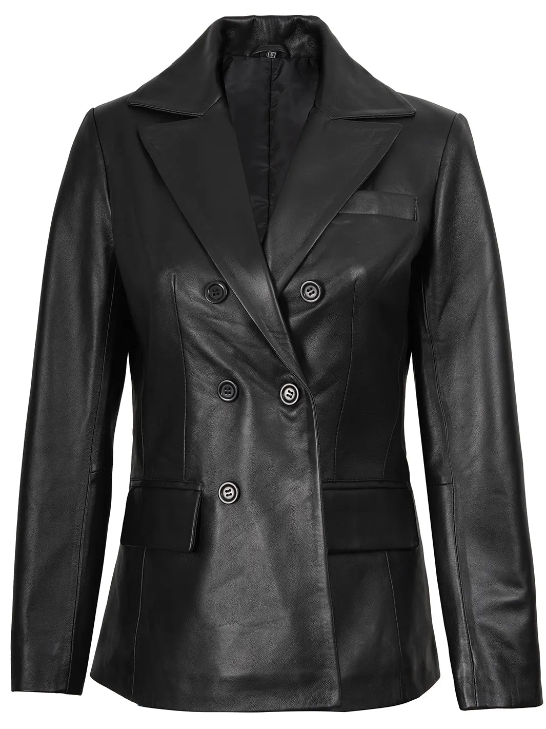 Elegant Black Double Breasted Leather Jacket for Women