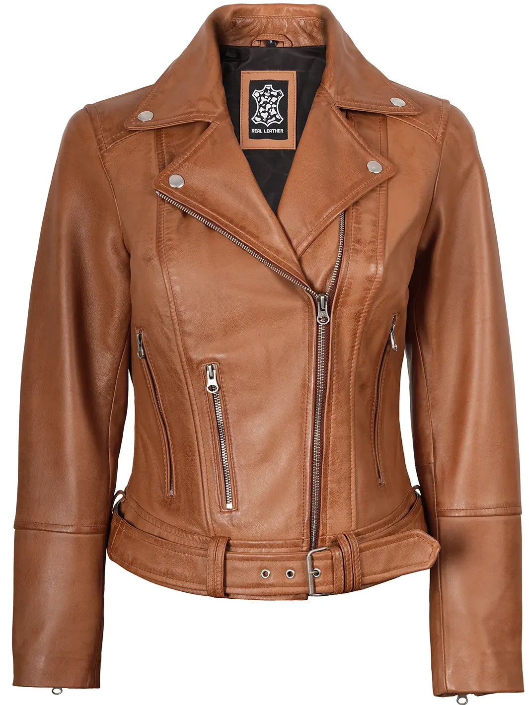 Elisa Tan Biker Leather Jacket For Women