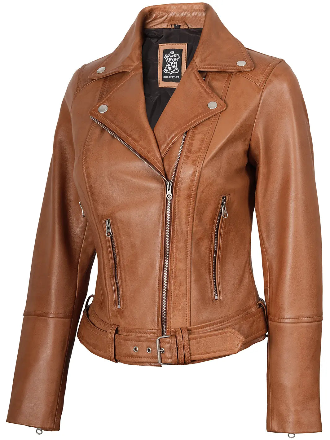 Brown biker jacket womens