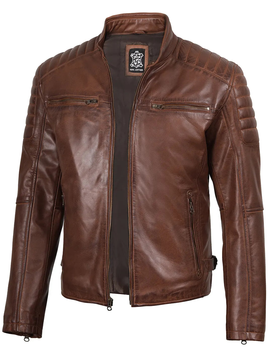Felix Cognac Brown Leather Jacket Biker 