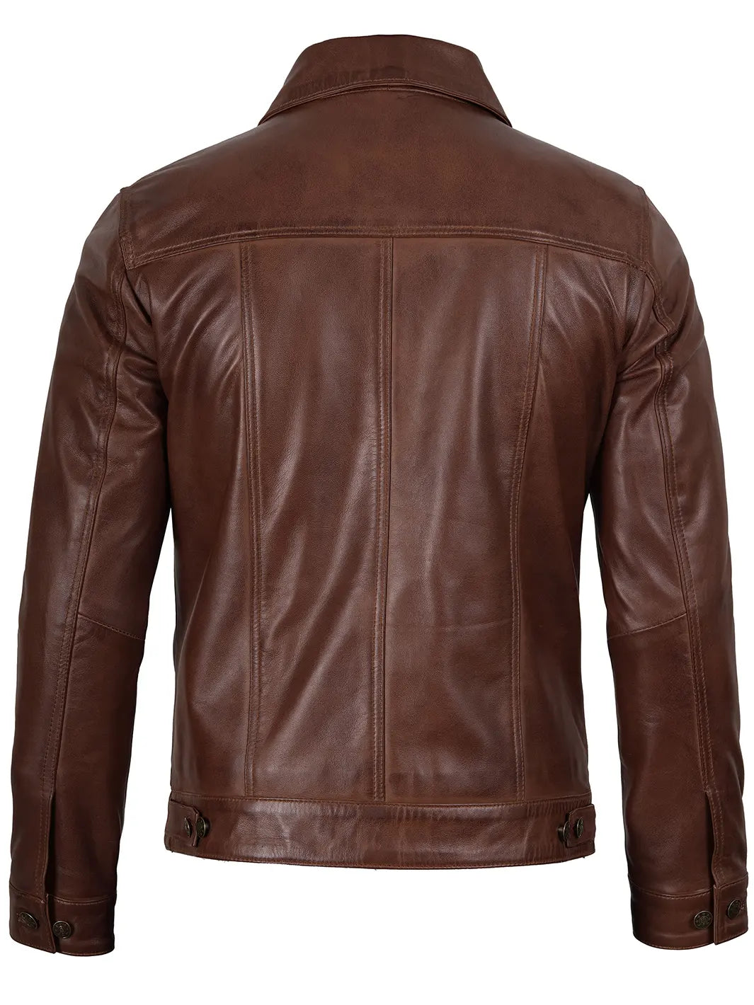 Fernando Mens Cognac Wax Harrington Leather Trucker Jacket