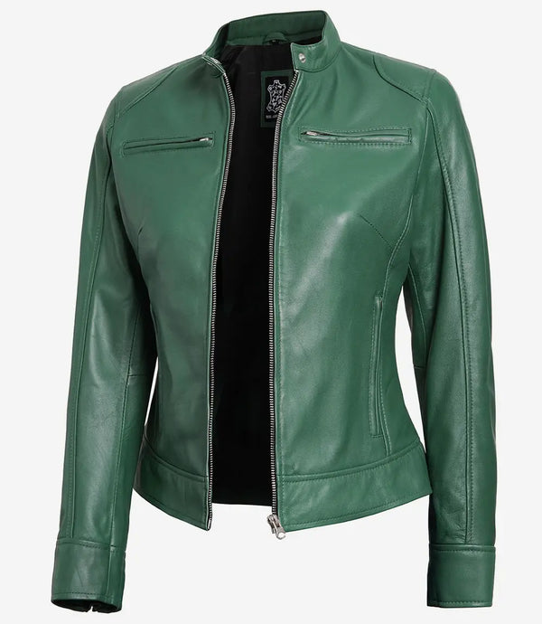 Green cafe racer leather jacket