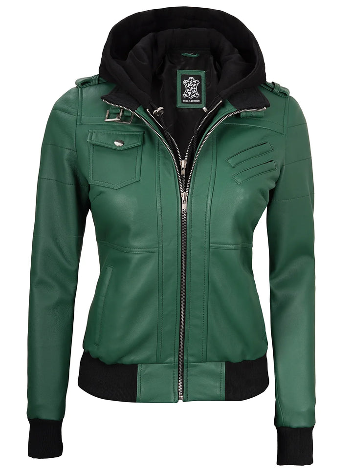 Green leather bomber jacket