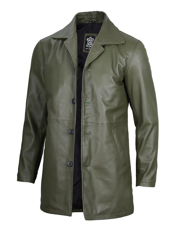 Green leather car coat