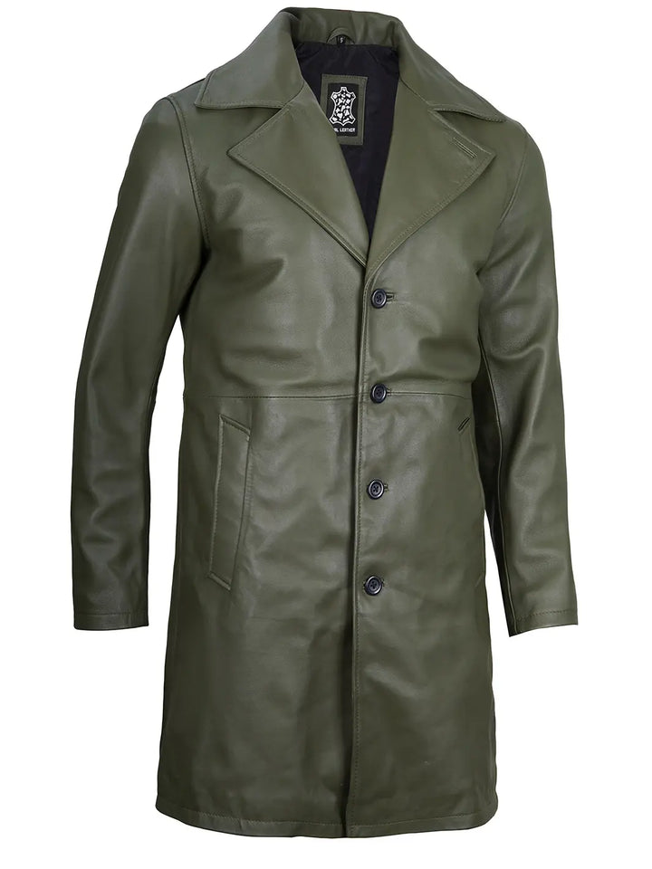 Green leather car coat mens