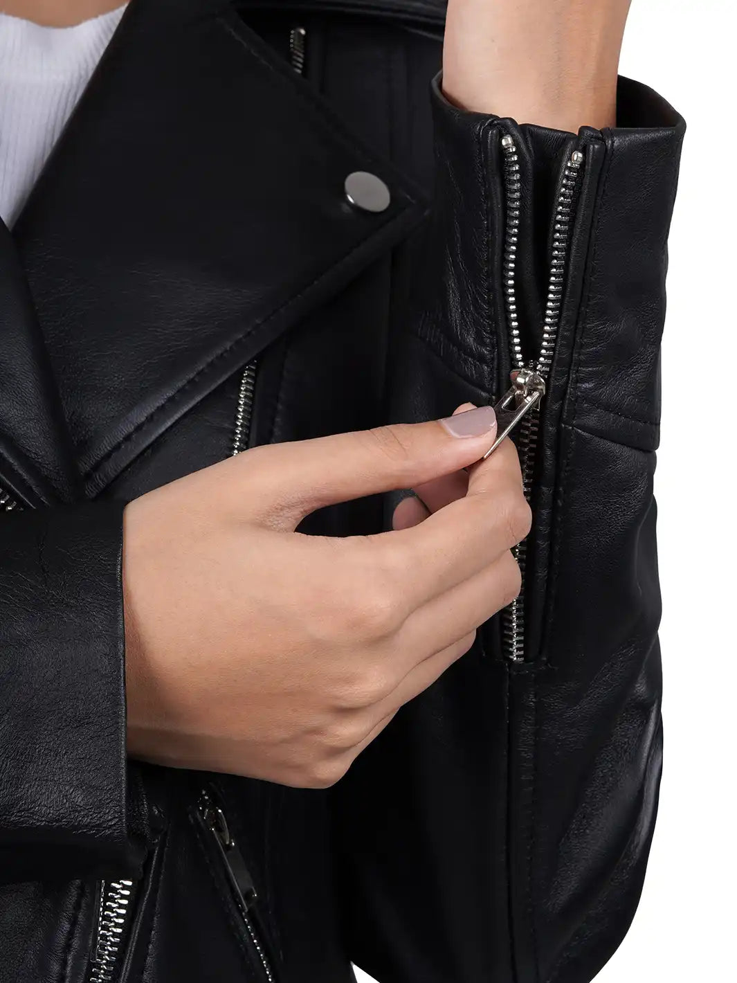 Black leather biker jacket