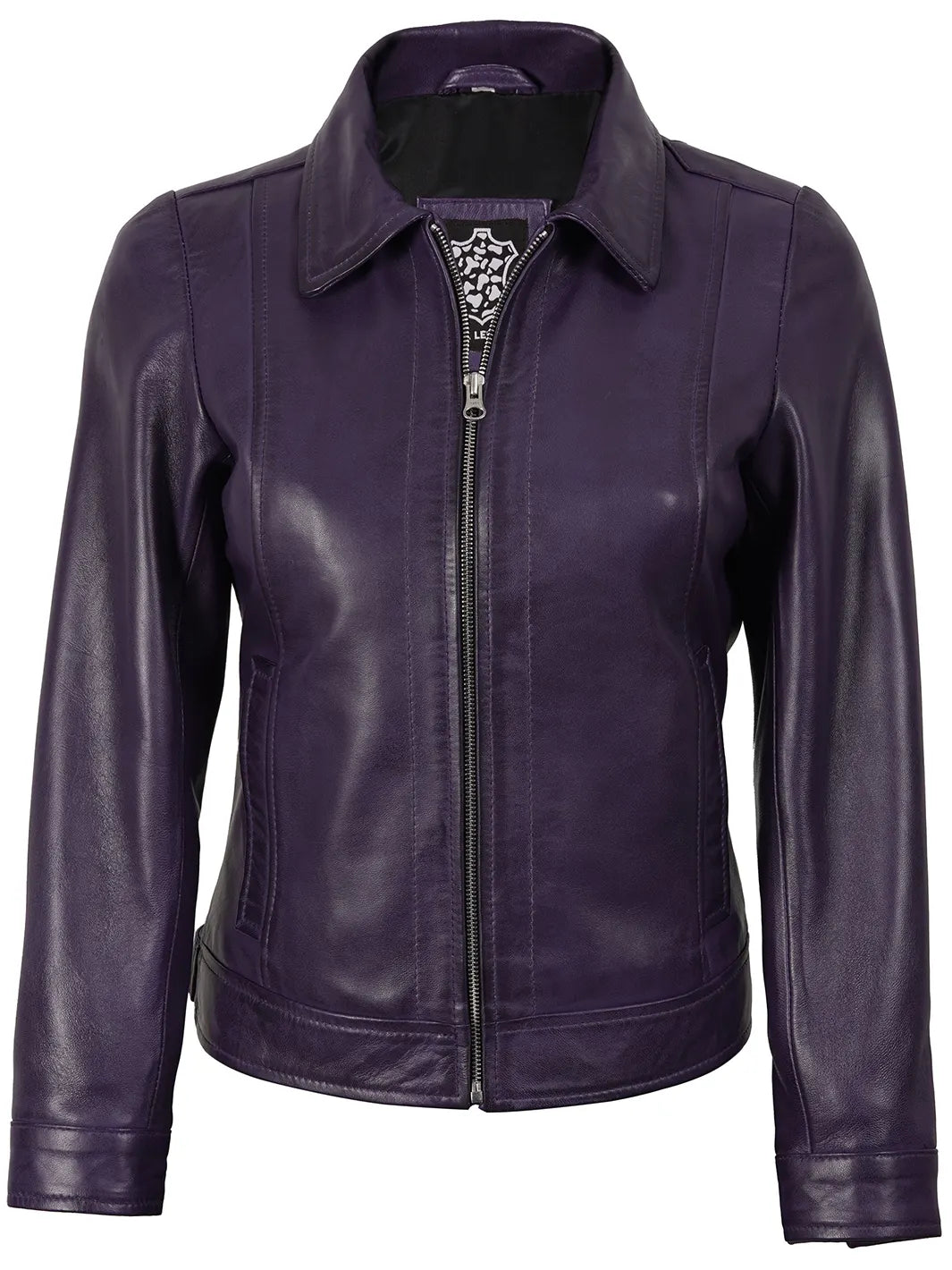 Harrington Purple Leather Jacket For Womens