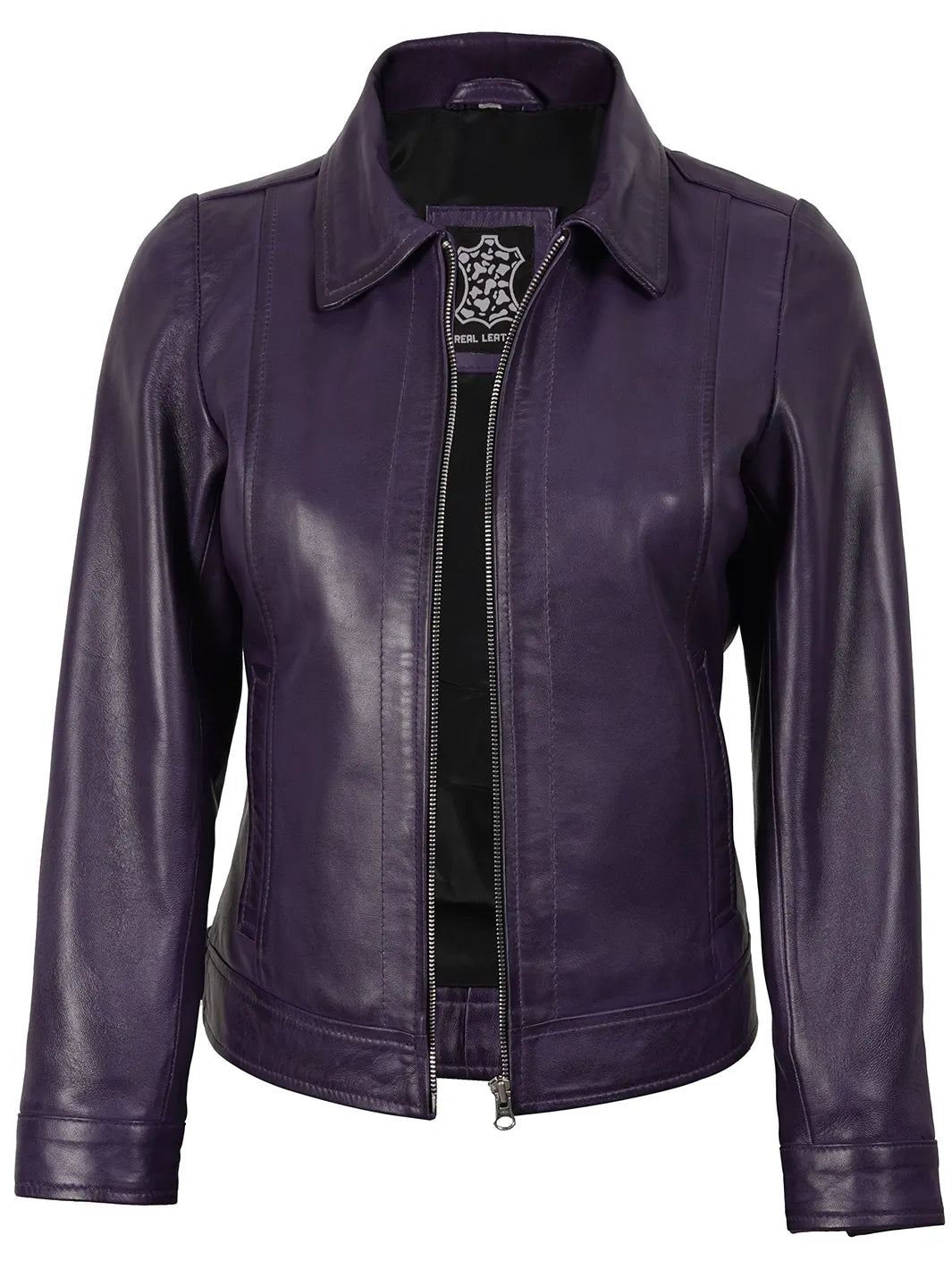 Harrington Purple Leather Jacket Womens