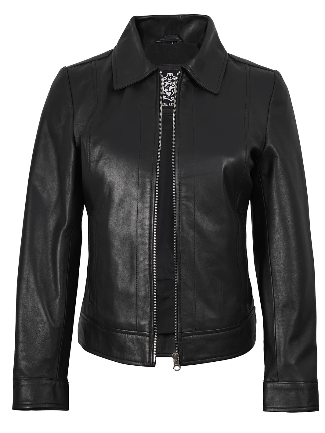 Harrington Style Black Real Leather Jacket Womens 