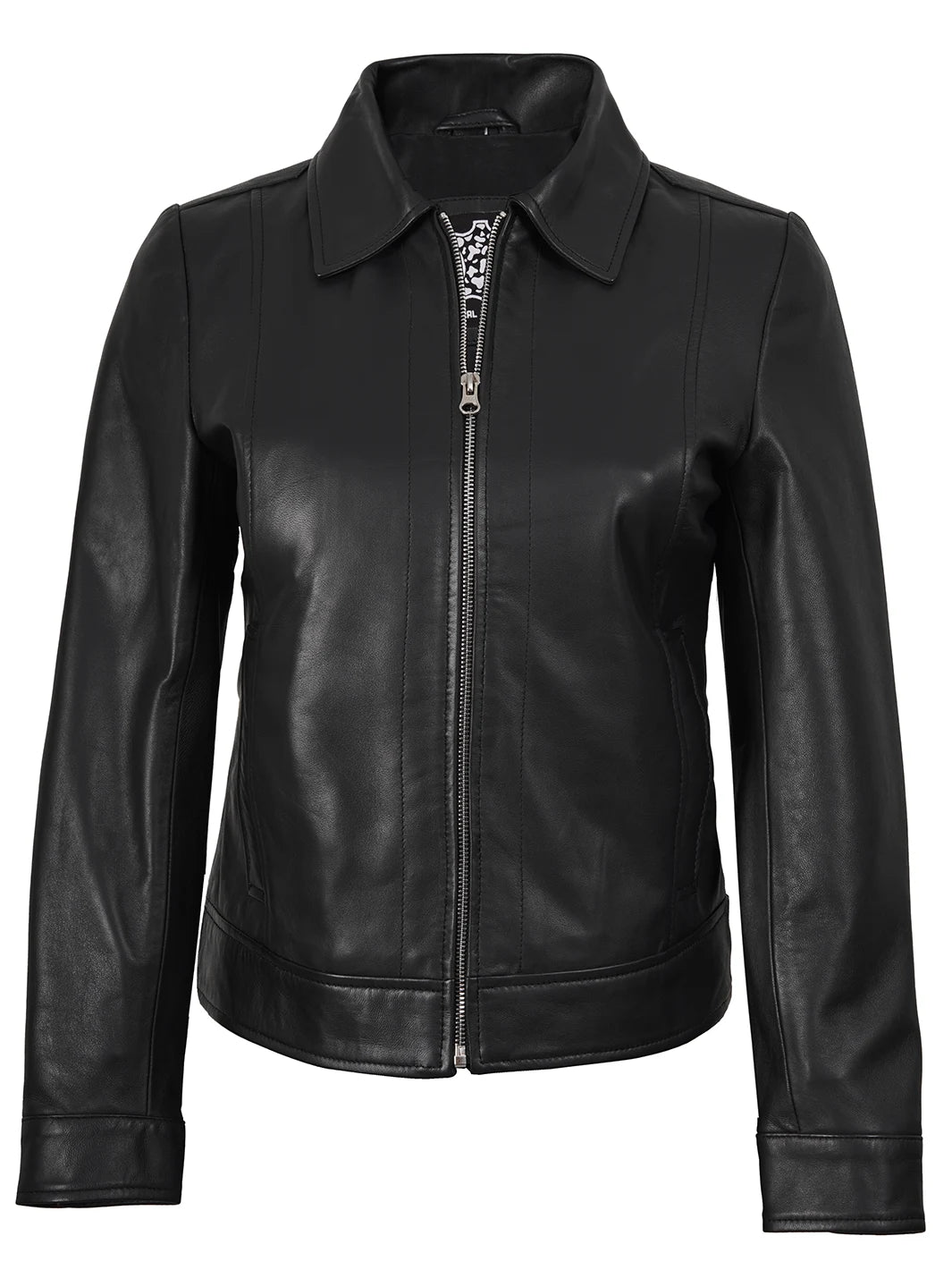 Harrington Style Black Real Leather Jacket for Womens 