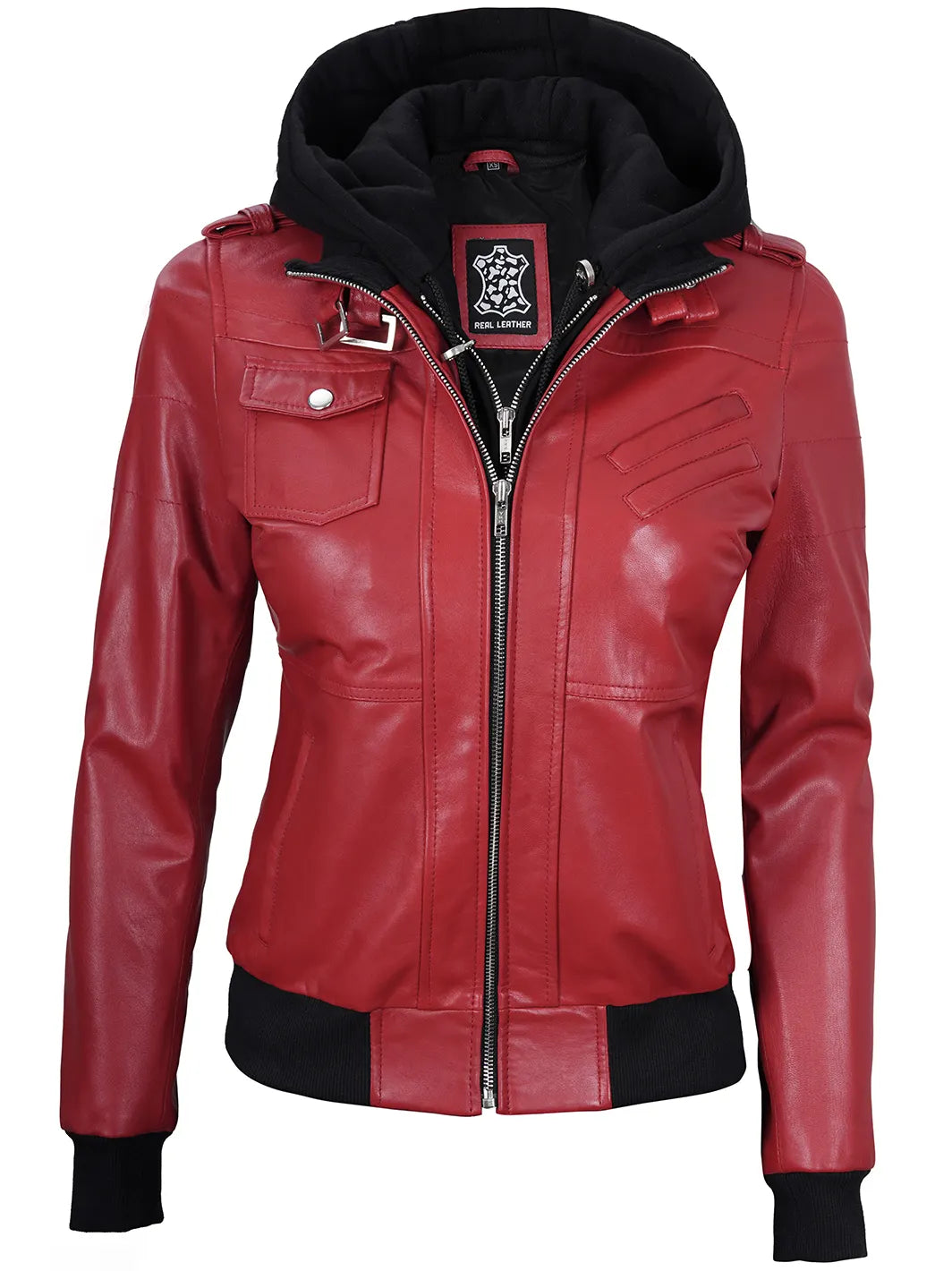 Hooded leather bomber jacket