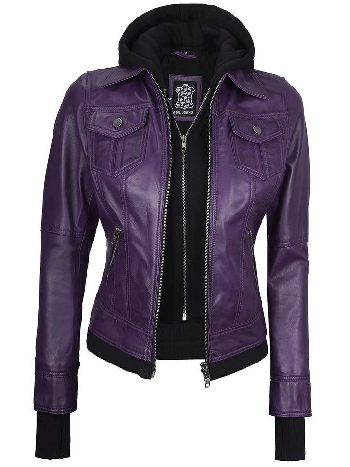 Hooded leather bomber jacket