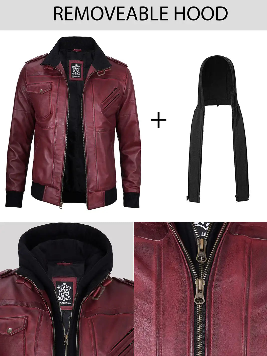 Hooded leather jacket mens