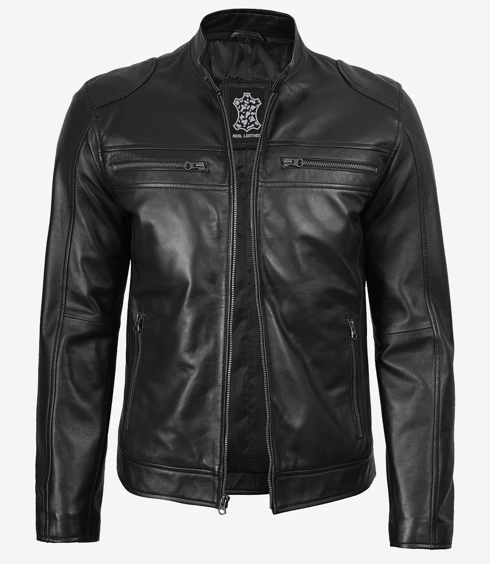 Joe Mens Black Lambskin Biker Leather Jacket